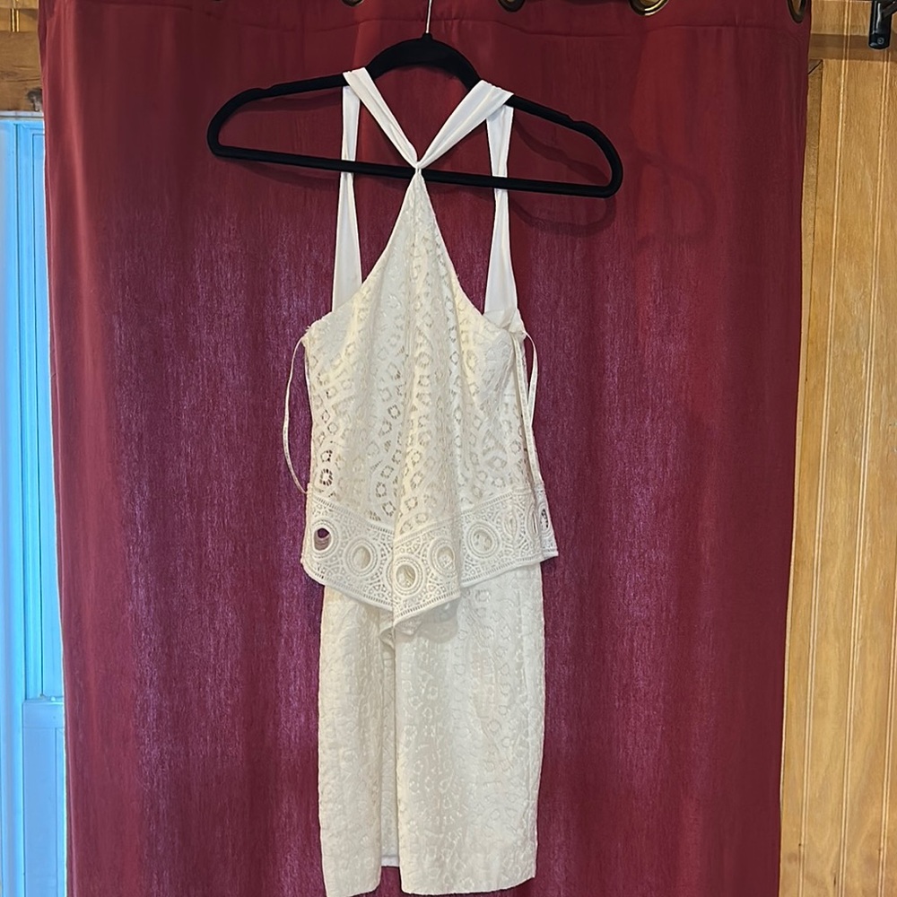Elegant White Lace Halter Dress